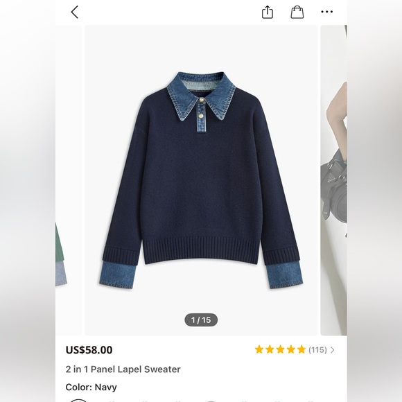 Commense Navy Blue and Denim Crew Neck Sweater - Picture 2 of 10